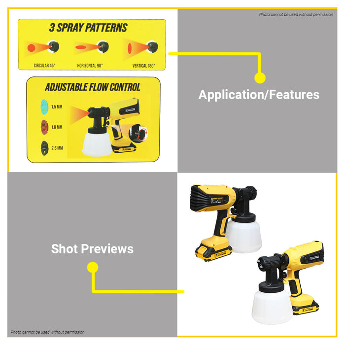 PowerHouse Cordless Spray Gun Brushless w/ Strong Blow Function 20v 1400ml Cup PH-20V-WLPROCSG-XBL PHPT