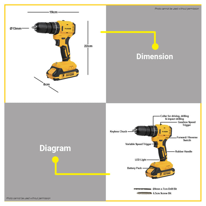 BUILDMATE Powerhouse 35Nm Cordless Impact Drill 20V13mm (NO BATTERY & CHARGER) Electric Screw Driver / Drill PH-20V-WLPROIMPACT13MM-BU - PHPT