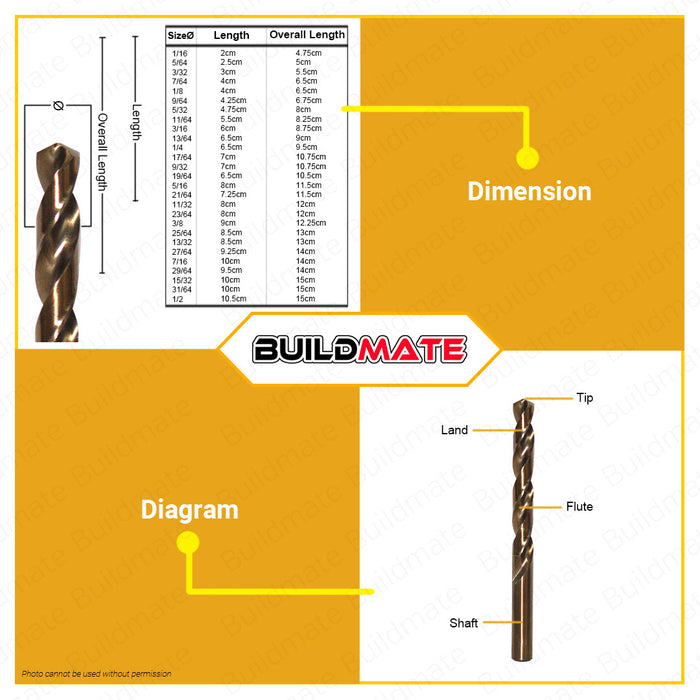 BUILDMATE Powerhouse 29PCS/SET M35 Cobalt Jobber Drill Bit Set HSS Cobalt Drill Bit Set Metal Drill Bit Set Heavy Duty 1/16x1 Hand Tool | 100% ORIGINAL / AUTHENTIC • PTAA