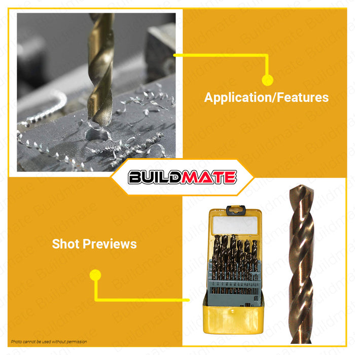 BUILDMATE Powerhouse 29PCS/SET M35 Cobalt Jobber Drill Bit Set HSS Cobalt Drill Bit Set Metal Drill Bit Set Heavy Duty 1/16x1 Hand Tool | 100% ORIGINAL / AUTHENTIC • PTAA