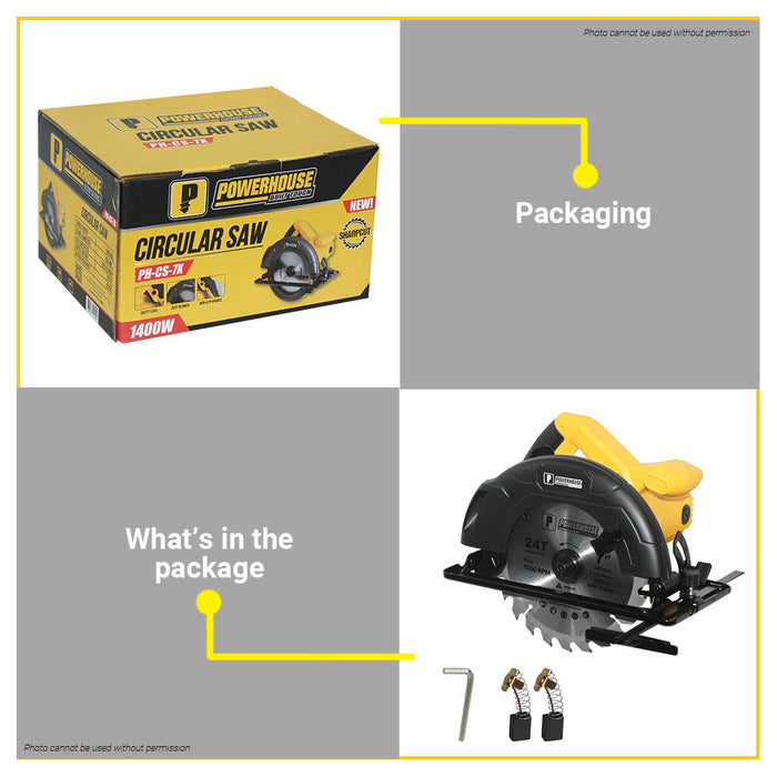 BUILDMATE Powerhouse USA Circular Saw 1400W Handheld Wood Cutting Woodworking Cutter Saw Power Tools PH-CS-7X - PHPT