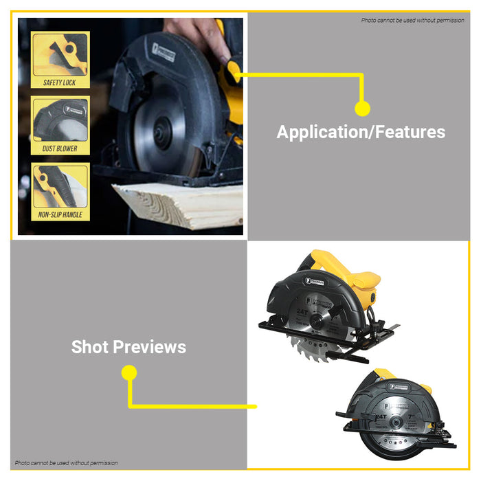 BUILDMATE Powerhouse USA Circular Saw 1400W Handheld Wood Cutting Woodworking Cutter Saw Power Tools PH-CS-7X - PHPT