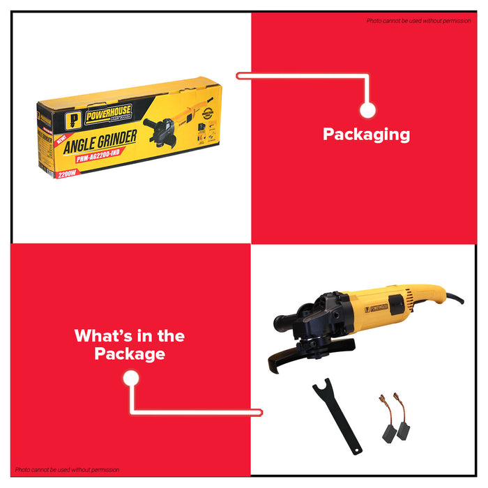Buildmate x POWERHOUSE Angle Grinder Torque Force Motor 2,200w 7" PHM-AG2200-IND PHPT