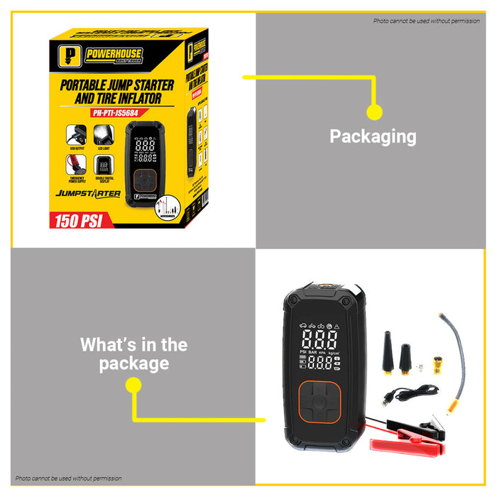 PowerHouse Portable Jump Starter and Tire Inflator 150 PSI PH-PTI-JS5684 PHS