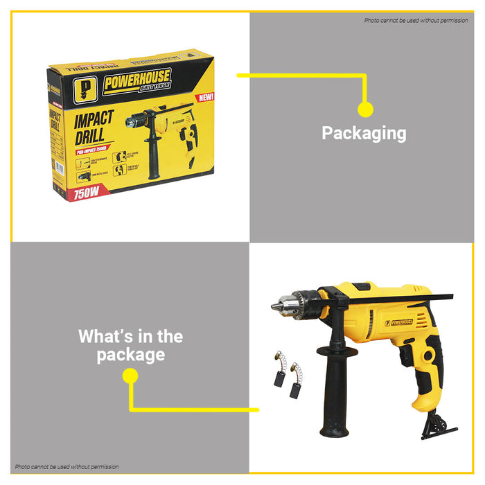 BUILDMATE Powerhouse USA 13MM Impact Drill Hammer Function 750W / 800W With Case Electric Concrete Steel Wood Drilling - PHPT