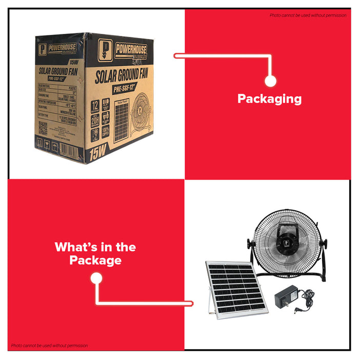 PowerHouse Electric Solar Stand Fan 16" w/ USB Charging Port, Emergency Light & Bluetooth Speaker  PHE-SSF-16  PHE