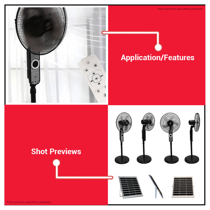 PowerHouse Electric Solar Stand Fan 16" w/ USB Charging Port, Emergency Light & Bluetooth Speaker  PHE-SSF-16  PHE