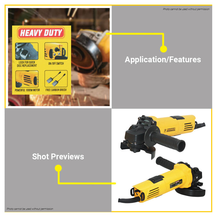 BUILDMATE Powerhouse Electric Angle Grinder Powerful 1000W Motor Side Disc Grinding and Polishing Power Tools PHM-AG1000HD - PHPT