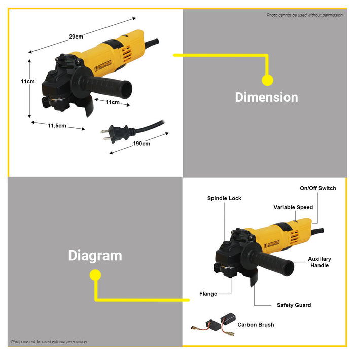 BUILDMATE Powerhouse Angle Grinder 1000W / 13000W with 6-Speed Adjustment Heavy Duty Polishing and Grinding Side Disc Grinder Machine Power Tools AG1000VS / AG1300VS - PHPT