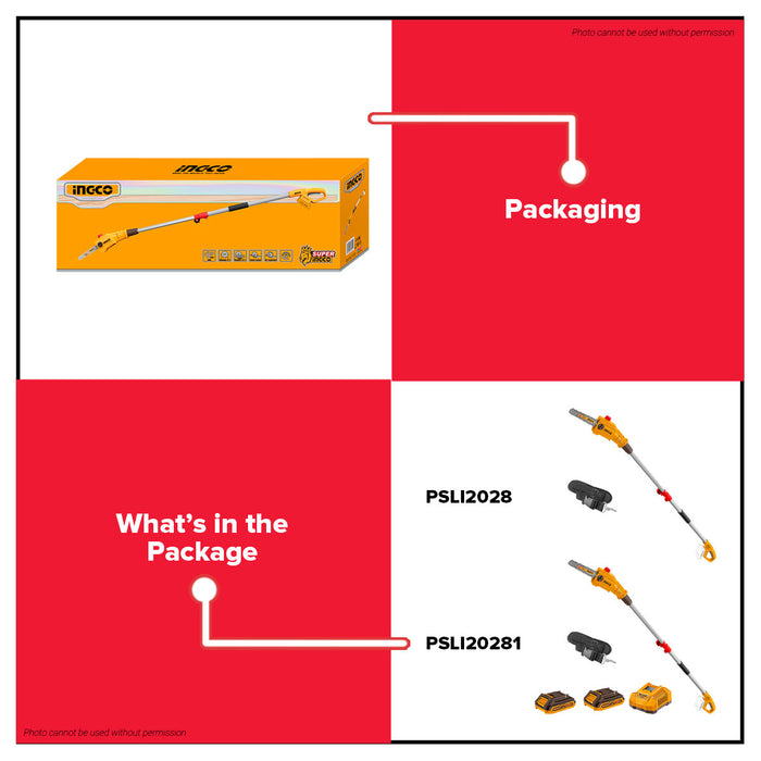 Buildmate x INGCO SOLO & KIT W/ Battery 20V Brushless Cordless Pole Saw 8in Electric Chainsaw Tree Pruner PSLI2028 PSLI20281 IPT