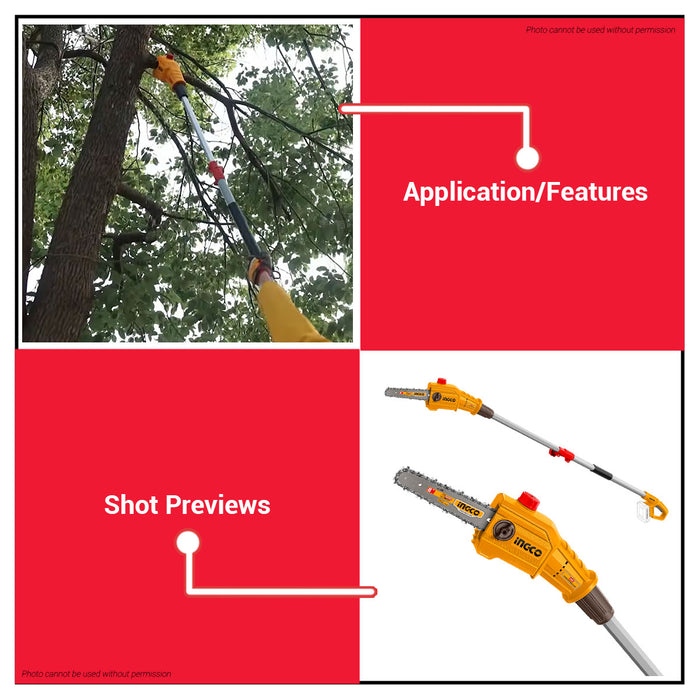 Buildmate x INGCO SOLO & KIT W/ Battery 20V Brushless Cordless Pole Saw 8in Electric Chainsaw Tree Pruner PSLI2028 PSLI20281 IPT