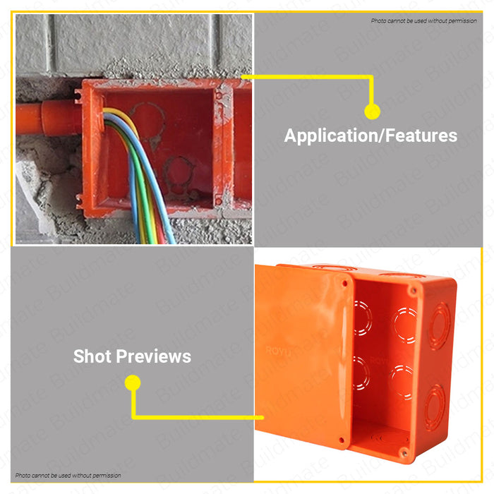 BUILDMATE Royu Square Type Junction Box with Cover and Screw 121mmx121mmx57mm Electrical PVC Orange Box RUB3