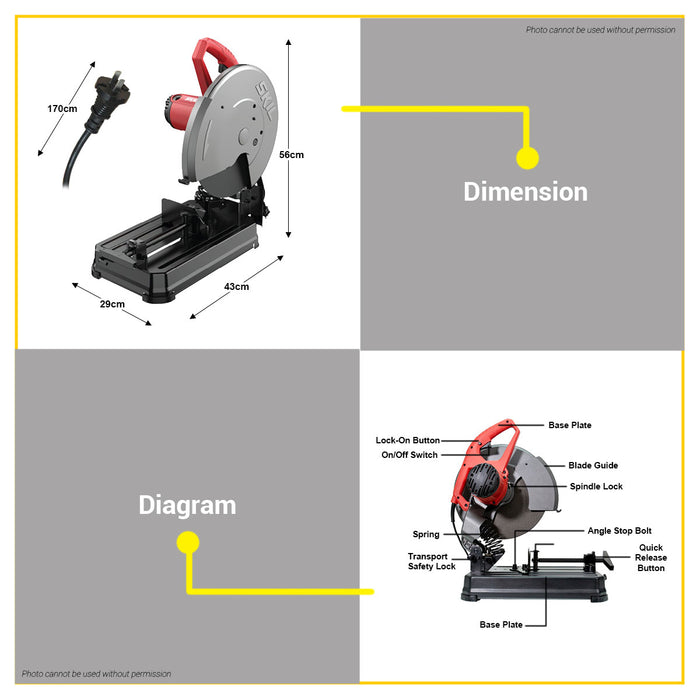 BUILDMATE Skil 45° Adjustment Cut-Off Machine Saw 2400W Chopsaw Steel Metal Cutting Machines Cut Off Saws Power Tool AC6202SE