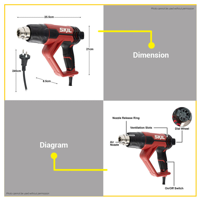 BUILDMATE Skil 2000W Electric Heat Gun Blower Portable Hot Air Dryer Shrink Gun Sealer 7 Temperature Setting HA5946SE