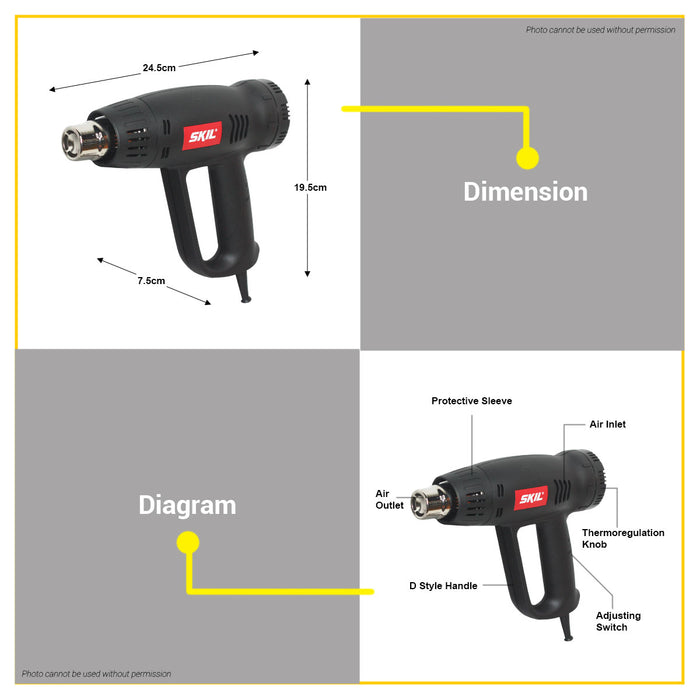 BUILDMATE Skil Hot Air Gun 2000W Hot Air Blower with Low / High Temperature Setting Heat Gun HA7711SE