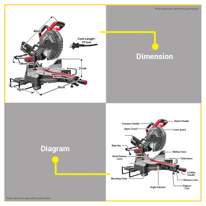 [SPECIALS] BUILDMATE Skil 2000W 10" Inch Miter Saw Dual Bevel Sliding Compound Wood Cutting Machine MS6305SE00
