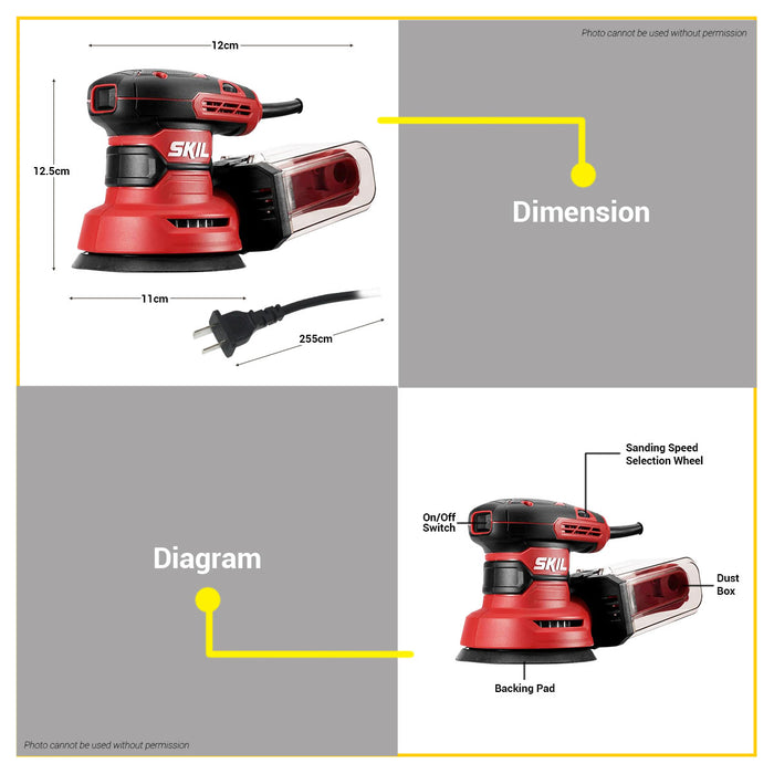 BUILDMATE Skil Random Orbital Finish Sander 300W Low Vibration VRS with Dust Box Wood Sanding Polishing Machine SR2116SE