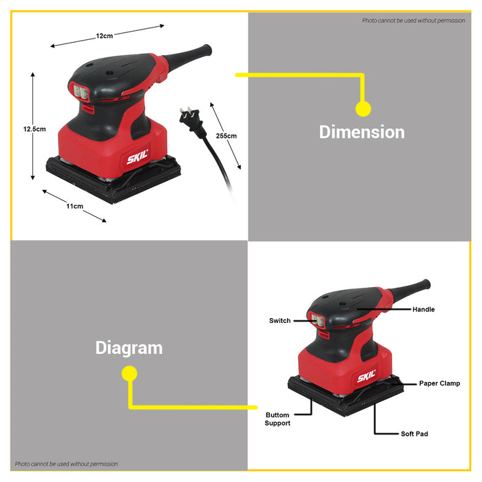 BUILDMATE Skil 1/4" Inch Palm Sander 200W Wood Sheet Finish for Wood Finishing Woodworking SR2213SE