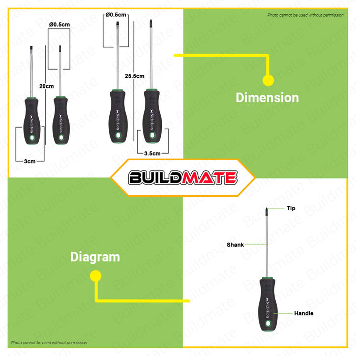 NICHOLSON 4PCS Screw Driver Set Phillip & Slotted Screw Driver Multi-functional Hand Tools Electrical Work Repair Tools Kit Set SS4011 •BUILDMATE•