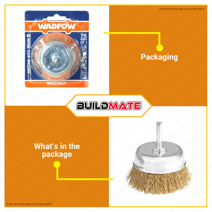 BUILDMATE Wawfow Wire Cup Brush Set 1/4" Shank 1" | 3" INCH [SOLD PER PIECE] Crimped Brushes For Angle Grinder Surface Finishing Tools WCE5401 | WCE3401 • WHT