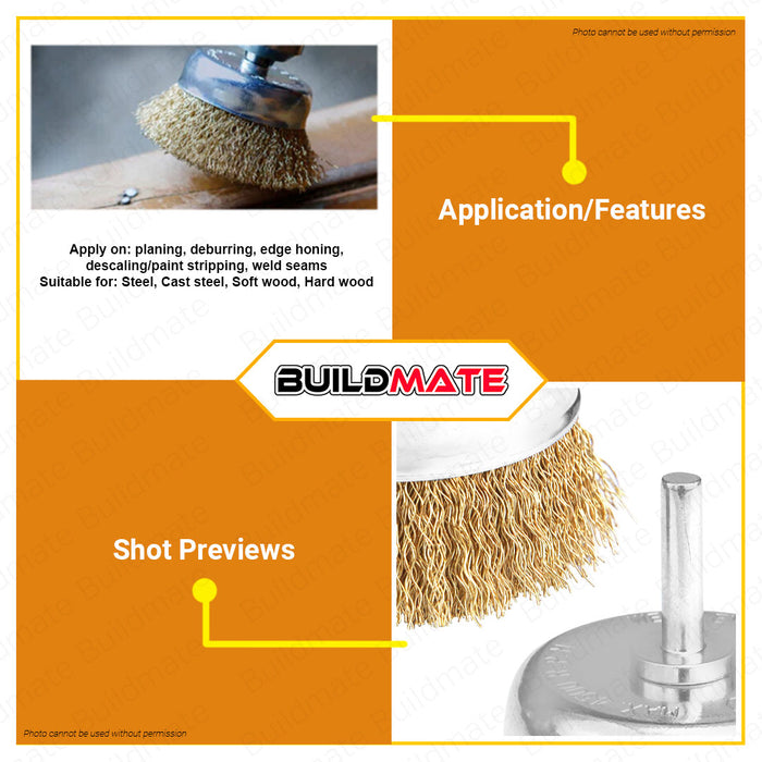 BUILDMATE Wawfow Wire Cup Brush Set 1/4" Shank 1" | 3" INCH [SOLD PER PIECE] Crimped Brushes For Angle Grinder Surface Finishing Tools WCE5401 | WCE3401 • WHT