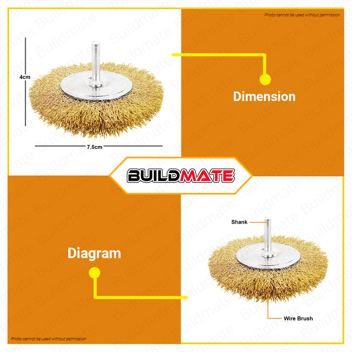 BUILDMATE Wadfow Wire Cup Brush Set 1/4" Shank 3" | 4" INCH [SOLD PER SET] Wire Wheel Crimped Brushes For Angle Grinder Surface finishing Tools WCE4401 | WCE4402 • WHT