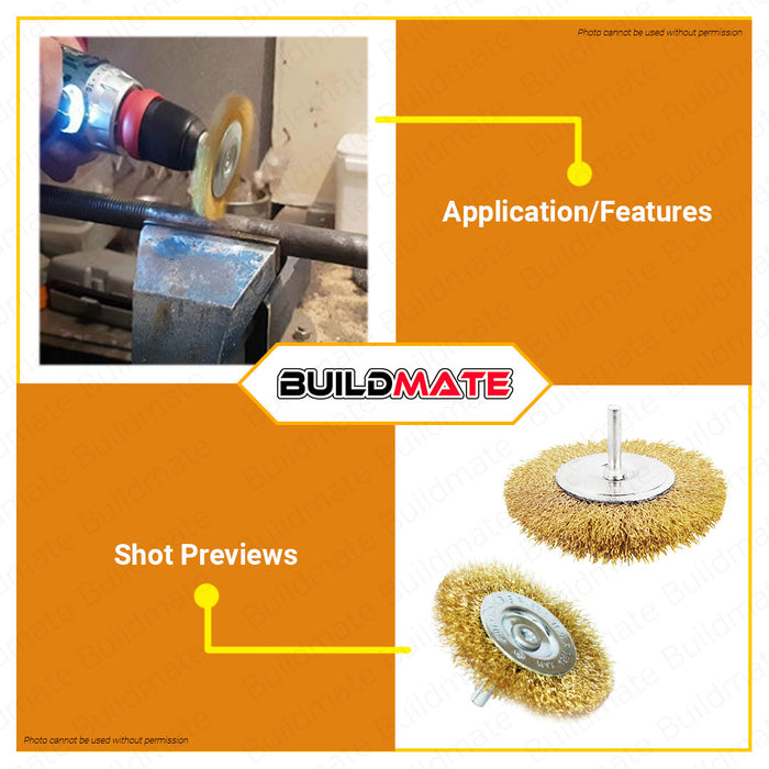 BUILDMATE Wadfow Wire Cup Brush Set 1/4" Shank 3" | 4" INCH [SOLD PER SET] Wire Wheel Crimped Brushes For Angle Grinder Surface finishing Tools WCE4401 | WCE4402 • WHT