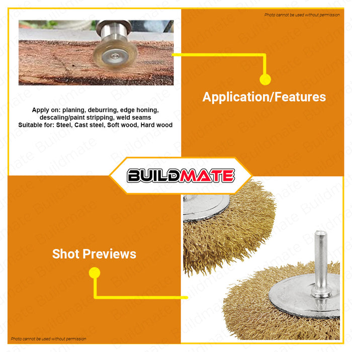 BUILDMATE Wadfow Wire Cup Brush Set 1/4" Shank 3" | 4" INCH [SOLD PER SET] Wire Wheel Crimped Brushes For Angle Grinder Surface finishing Tools WCE4401 | WCE4402 • WHT