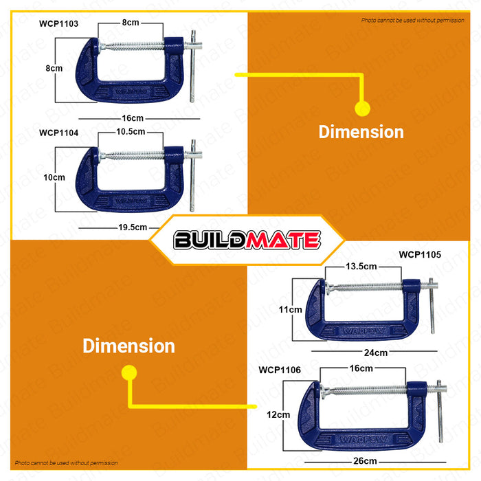 BUILDMATE Wadfow G Clamp 3" - 8" Jaw Opening Heavy Duty Cast Iron Clamping Tool with Sliding T-Shaped Thread for Woodworking Metalworking & Welding SOLD PER PIECE - WHT