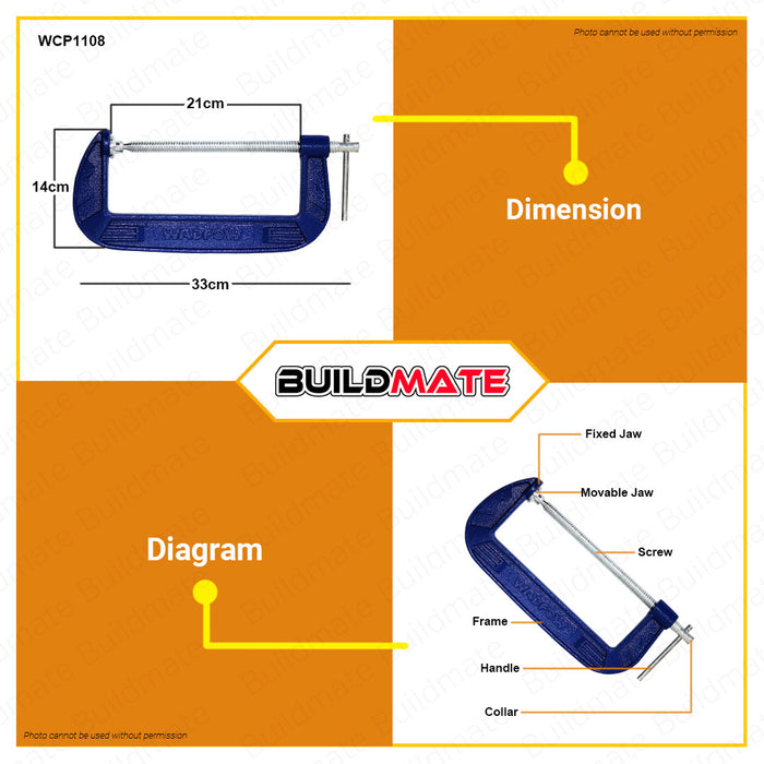 BUILDMATE Wadfow G Clamp 3" - 8" Jaw Opening Heavy Duty Cast Iron Clamping Tool with Sliding T-Shaped Thread for Woodworking Metalworking & Welding SOLD PER PIECE - WHT