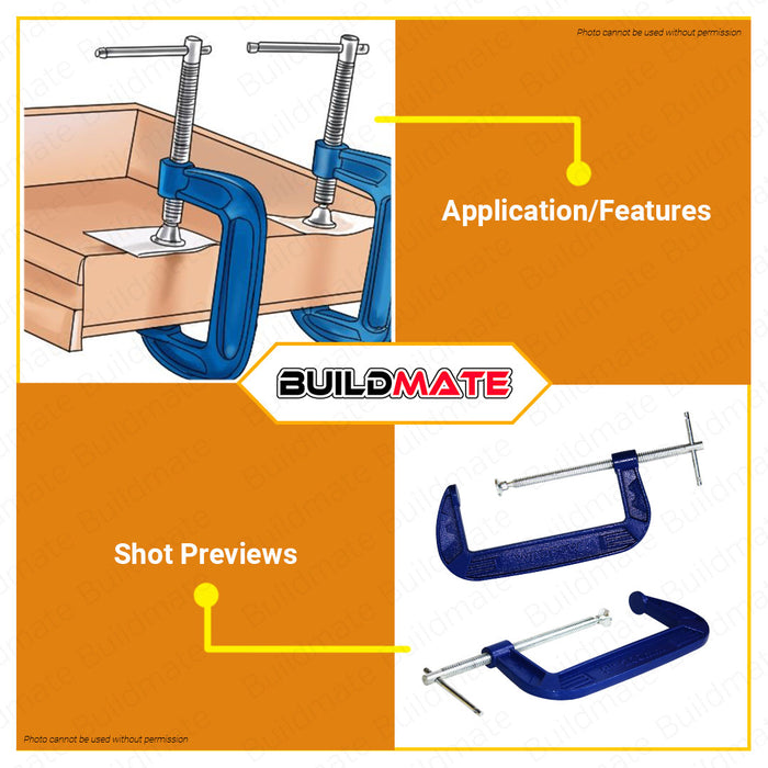 BUILDMATE Wadfow G Clamp 3" - 8" Jaw Opening Heavy Duty Cast Iron Clamping Tool with Sliding T-Shaped Thread for Woodworking Metalworking & Welding SOLD PER PIECE - WHT