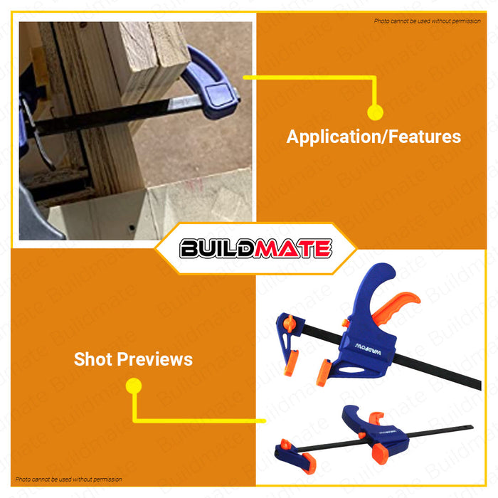 WADFOW Quick Bar Clamp 4" Inch | 6" Inch 35MM [SOLD PER PIECE] Quick Grip Wood Clamps Gear Bar Clamp Spreader Wood Clamps For Woodworking One-Handed WCP4374 / WCP4376 •BUILDMATE• WHT