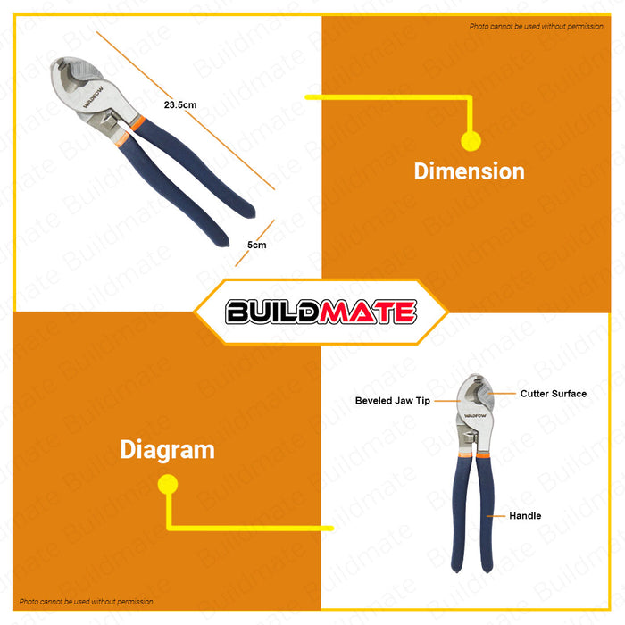BUILDMATE Wadfow Heavy Duty Cable Cutter 10" 250mm Carbon Steel Cable Shear Wire Trimmer Electrician Line Pliers Snipping Tool WCT2910 - WHT