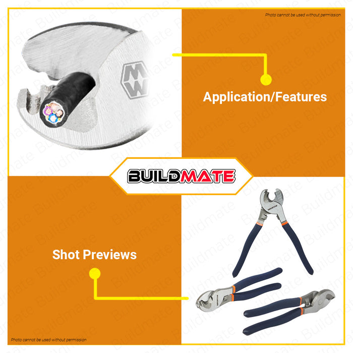 BUILDMATE Wadfow Heavy Duty Cable Cutter 10" 250mm Carbon Steel Cable Shear Wire Trimmer Electrician Line Pliers Snipping Tool WCT2910 - WHT