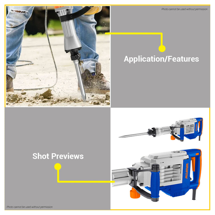 BUILDMATE Wadfow Demolition Breaker Hammer 1700W Jack Hammer Concrete Breaking Demolition Drill Power Tool WDB1D90 - WPT