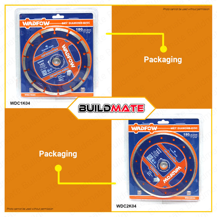 WADFOW 7" Inch Dry Diamond Disc | Wet Diamond Disc [SOLD PER PIECE] Dry & Wet Cutting Disc Wheel Cutting Diamond Blade Concrete Diamond Grinder Disc Turbo Cutting Disc for General Purpose WDC1K04 | WDC2K04 •BUILDMATE• WHT