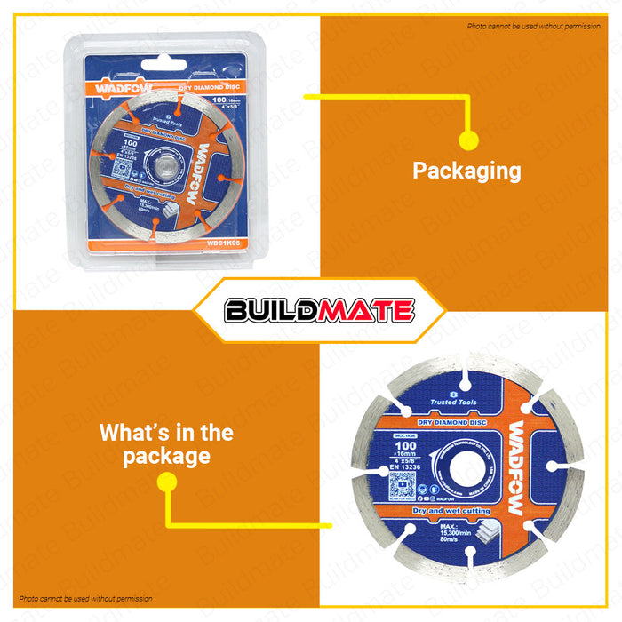 WADFOW Dry Diamond Disc 4" Inch 100mm Dry & Wet Cutting Disc Wheel Cutting Diamond Blade Concrete Diamond Grinder Disc Turbo Cutting Disc for General Purpose WDC1K06 •BUILDMATE• WHT
