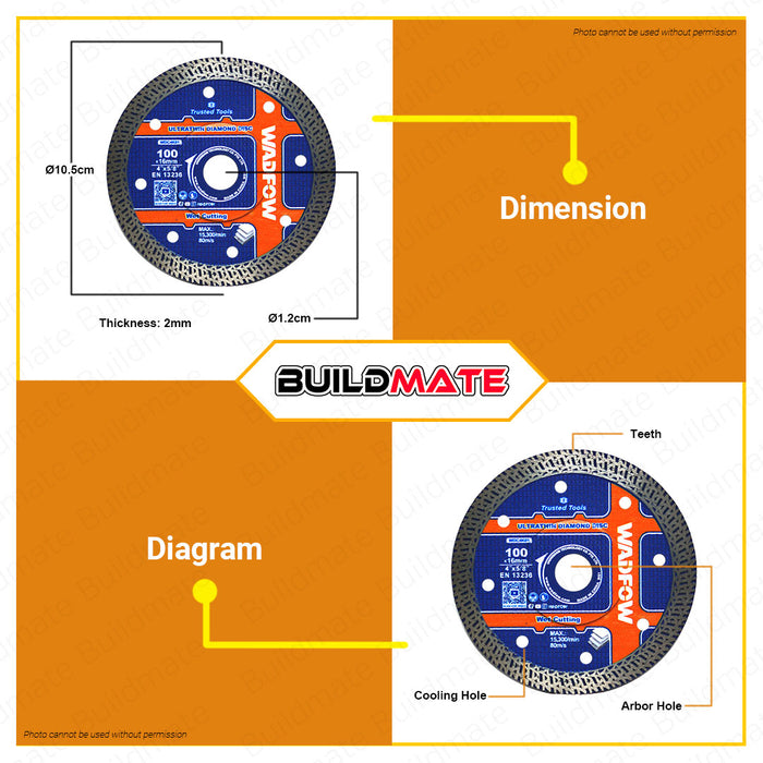 WADFOW Ultra Thin Diamond Disc 4" Inch | 7" Inch [SOLD PER PIECE] Wet Cutting Disc Cutter Blade Turbo Cutting Wheel Blade Ultra-Thin Diamond Disc Diamond Cutting Disc WDC4K01 | WDC4K04 •BUILDMATE• WHT