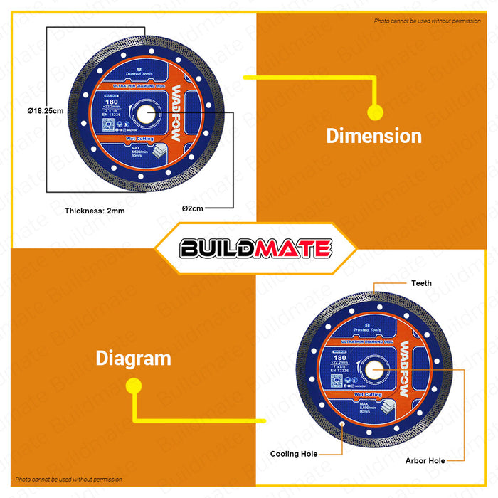 WADFOW Ultra Thin Diamond Disc 4" Inch | 7" Inch [SOLD PER PIECE] Wet Cutting Disc Cutter Blade Turbo Cutting Wheel Blade Ultra-Thin Diamond Disc Diamond Cutting Disc WDC4K01 | WDC4K04 •BUILDMATE• WHT