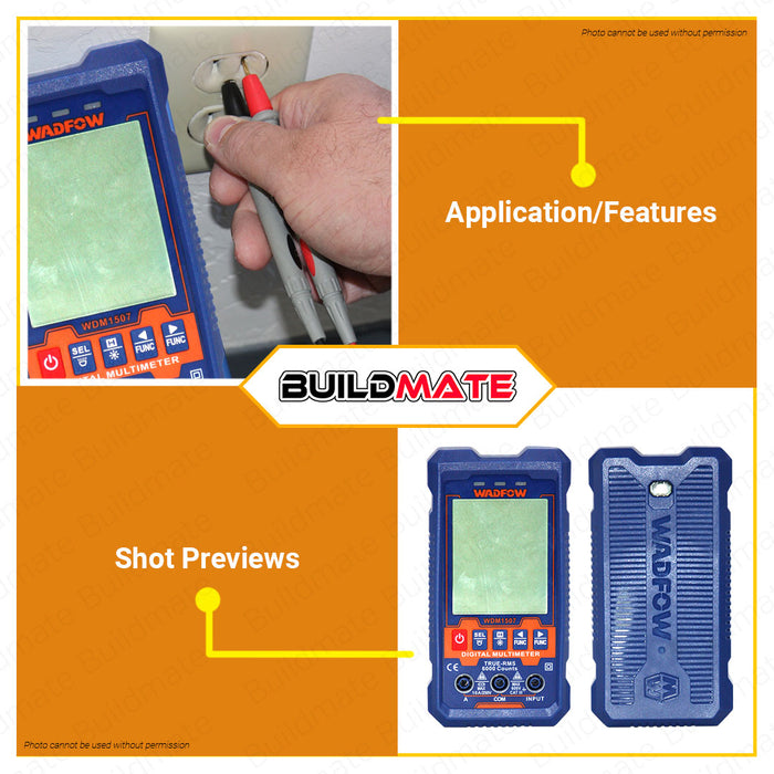 BUILDMATE Wadfow Digital Multimeter Tester 6000C CAT III 600V DC AC Volt Multimeter Electric Tester AC Voltage Tester Multi Meter Tester Ammeter Ohmmeter Modern Digital Auto Multimeter WDM1507 • WPT