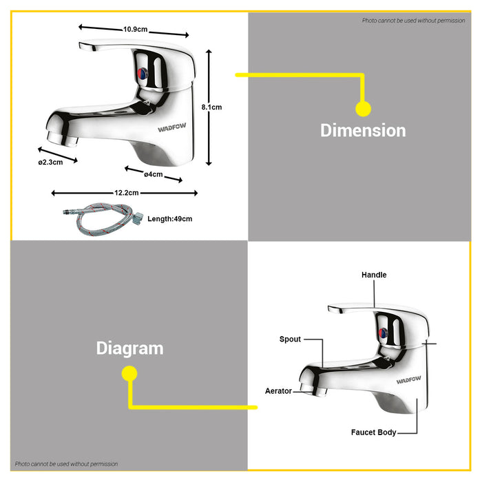BUILDMATE Wadfow Hot/Cold Ceramic Basin Mixer Water Faucet Ø35mm with Flexible Hose Dual Function Water Control Single Handle Bathroom Sink Tap WZD1501 - WHT