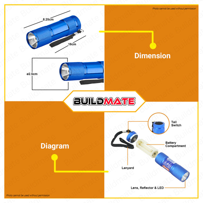 BUILDMATE Wadfow Flashlight 50 Lumens | 90 Lumens Handheld Portable Emergency Work Light • WHT