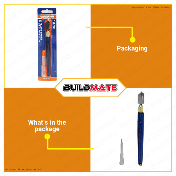 WADFOW Wheel Oil Glass Cutter Tool 165MM Blade Diamond Tip Plastic Handle Pencil Style Oil Feed Carbide Tip Oil-filled Glass Cutter Marking Pen Tile Cutting Tool WGR1601 •BUILDMATE• WHT