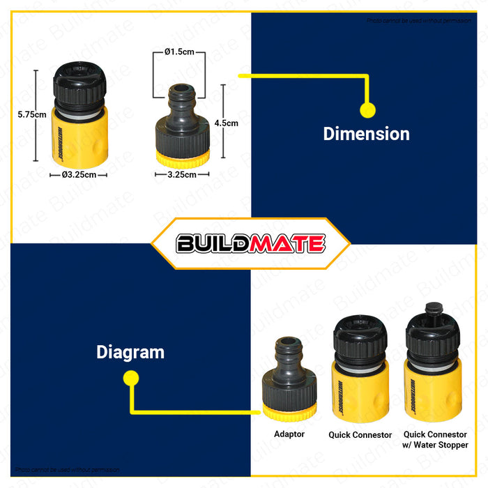 BUILDMATE Waterhouse 3PCS/SET 1/2" Inch Hose Quick Connectors Garden Hose Fitting Quick Connect Water Repair Hose Adapter with Water Stop & Lock Feature Hose Connector Set WH-HOSECONNECTOR-3PCSET •