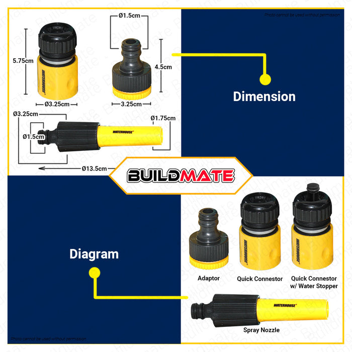 BUILDMATE Waterhouse 4PCS/SET 1/2" Inch Hose Quick Connectors ABS+PP Body 0.8Bar Garden Hose Fitting Quick Connect Water Repair Hose Adapter with Water Stop & Lock Feature Hose Connector Set WH-HOSET-4PCS •