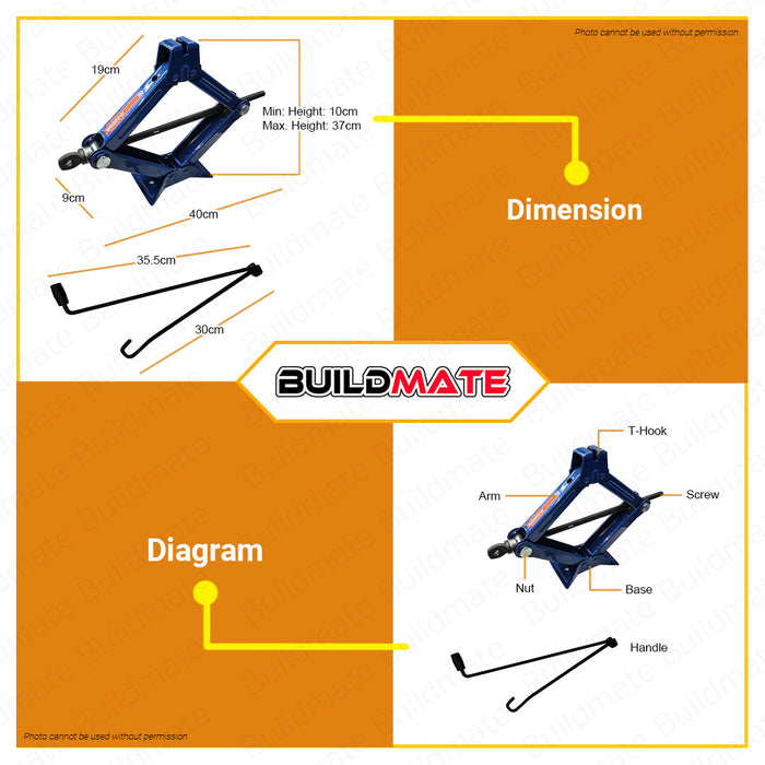 WADFOW 1.5 TON Scissor Jack Scissor Lift Jack Tire Repair Changing Tire Tool WHJ4515 •BUILDMATE• WHT