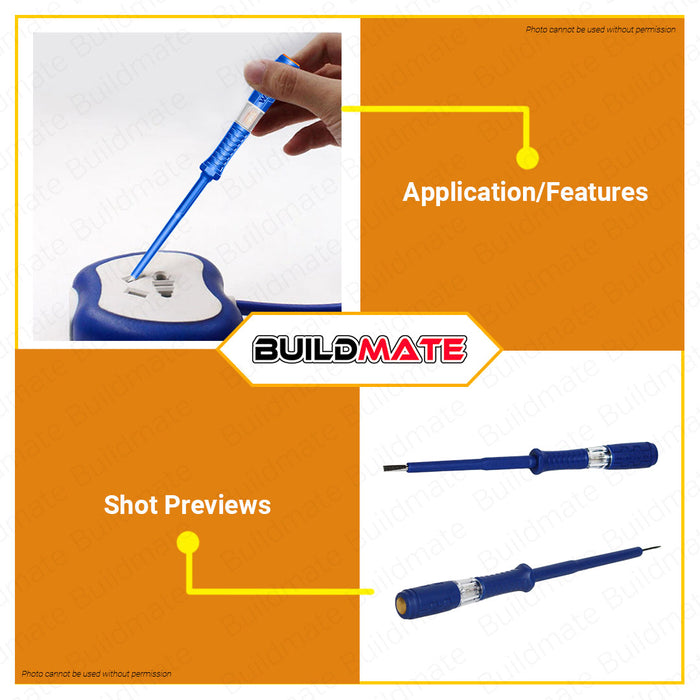 BUILDMATE Wadfow Test Pencil 4x190mm Electrical Slotted Voltage Indicator Tester Live Wire Detection Pen with Light Indicator - WHT