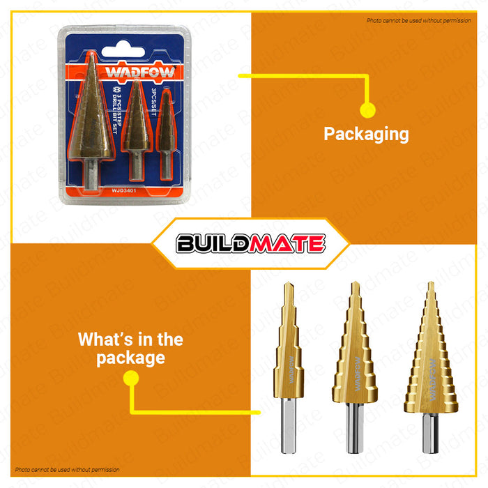 BUILDMATE Wadfow 3PCS/SET Step Drill Bit Hexagonal Shank Step Cone Dri ...
