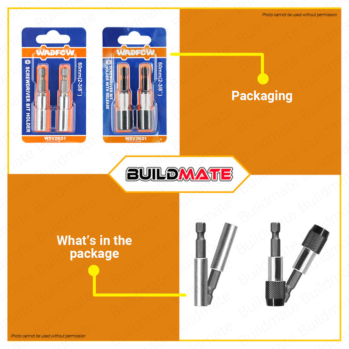 BUILDMATE Wadfow Screwdriver Bit Holder 2PCS/SET 60MM Without | With Quick Release Magnetic Bit Holder Adaptor Extension Quick Change Bit Holder CR-V Magnetic Bit Tip Holder WSV2K01 | WSV3K01 • WHT
