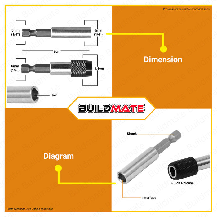 BUILDMATE Wadfow Screwdriver Bit Holder 2PCS/SET 60MM Without | With Quick Release Magnetic Bit Holder Adaptor Extension Quick Change Bit Holder CR-V Magnetic Bit Tip Holder WSV2K01 | WSV3K01 • WHT